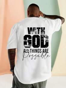 Men's Letter Print T-Shirt, Regular Fit, Loose-Fitting Short-Sleeved T-Shirt With A  Summer Crew Neck, Suitable For Various Sports And Outdoor Activities. - 白色 - 查看 2