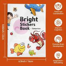 Colorful Sticker Activity Workbook With Animal, Fruit And Everyday Object Patterns, Easy-To-Peel Stickers, Suitable For Sorting And Comparison Games, Develops Focus And Observation Skills, Perfect For Home Or Travel Use Back To School - 亮色貼紙 - 查看 3