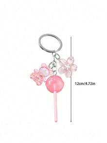Cute Pink Lollipop Keychain With Acrylic 3D Transparent Bear And Flower Pendant, Kawaii Resin Keyring, Women/Girls Beautiful Key Ring, Round Lollipop Shaped Alloy Keychain, Daily Use, Mini Fashion Wallet Accessory, Can Decorate Phone, Bag, Backpack, Keys, Pants And Handbag, Perfect Small Gift For Mother's Day/Teacher's Day/Birthday/Valentine's Day/Summer, Lightweight Metal Key Ring With Lollipop And "Sweet" Candy Pendant - Multicolor - View 10