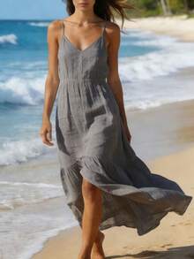 Vestido de playa elegante y sexy para mujer, con espalda descubierta y tirantes largos, ideal para vacaciones de verano en Europa y América. - Burdeos - Ver 11