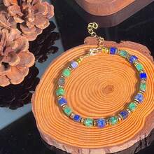 Turquoise And Lapis Lazuli Square Beaded Wealth Bracelet, Handmade Stone Jewelry - Multicolor - View 5