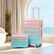 Juego de equipaje de material PC duradero con 2 tamaños (14/20 pulgadas), equipado con ruedas giratorias, cerradura de combinación y bolsa de cosméticos de 14 pulgadas, color rosa - Rosa + PC - Ver 5