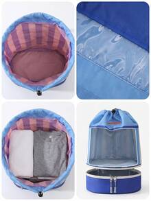 Large Capacity Wet & Dry Swim Bag, Bottom Zipper Shoe Compartment, Waterproof Striped Beach Bag, Unisex, Durable Drawstring Travel Storage Bag, Suitable For Water Sports, Vacation, Fitness, Camping, Pool, Gym Travel Essentials - Multicolor - View 4