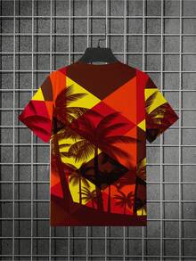 Camiseta deportiva casual para hombre con estampado 3D - Diseño vibrante estilo urbano, corte regular transpirable con cuello redondo, top casual de verano lavable a máquina, regalo genial, - Negro - Ver 3