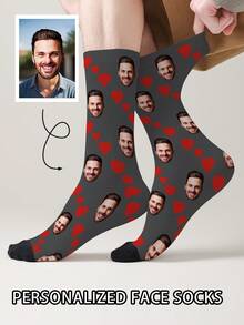 1 Pair Customized Face Pattern Socks, Personalized Photo Socks, Custom Printed Socks, Funny Face Socks, Custom Pattern Socks, Print Any Face Pattern On Socks, Anniversary Gift, Valentine's Day Gift, Unique Birthday Gift, Personalized Collectible - Multicolor - View 11