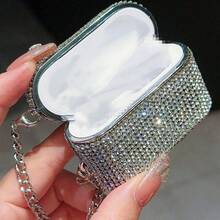 2000s Y2K Style Silver Rhinestone Wireless Shockproof Earphone Charging Case, Compatible With AirPods Pro 2/4/3.5, With Chain, Compatible With AirPods Pro 3 - Silver - View 8