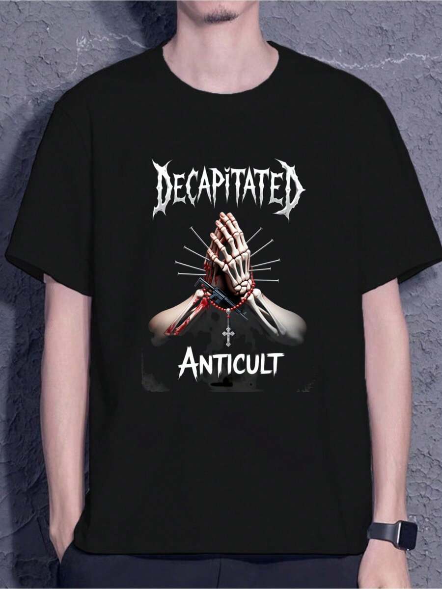 2026 New Large-Size Men'S And Women'S Universal T-Shirt Men'S-New--Trending-%-Graphic-Casual-Everyday-Black T Shirt With Decapitated Anticult Band And - Black - View 1