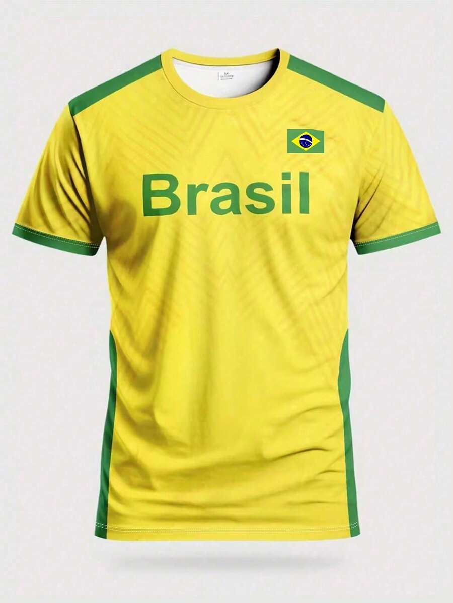 Camiseta de Fútbol Estilo Brasileño para Hombre, Cuello Redondo, Cómoda y Transpirable, Ideal para Partidos de Fútbol, Entrenamientos y Uso Diario Casual - Negro - Ver 1