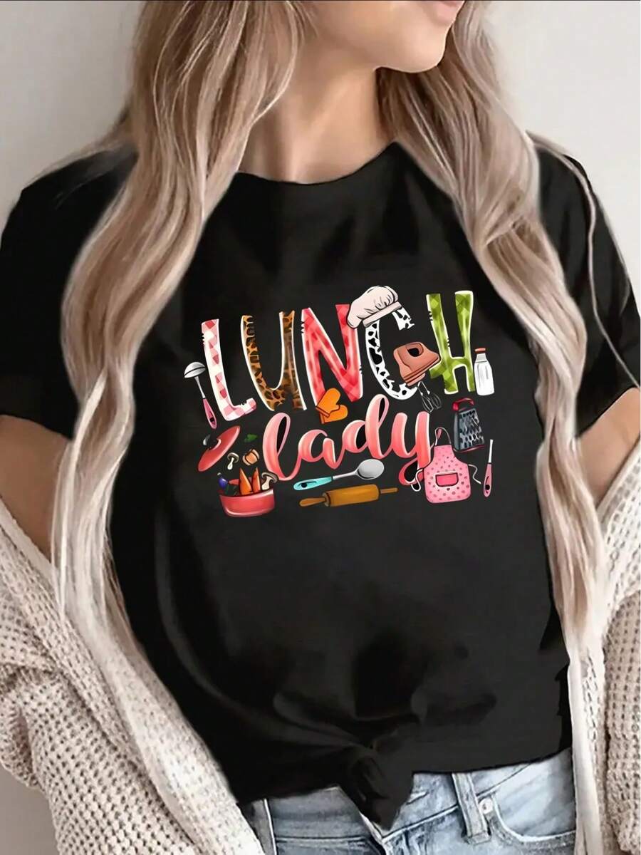 1 paquete de camisetas para mujer, específicas para el personal de servicio en restaurantes, un regalo divertido para trabajadores de cocina, ligeras y duraderas, perfectas para trabajos en - Negro - Ver 1