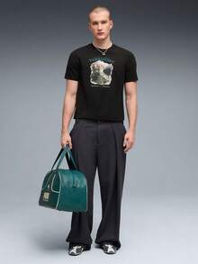 Puma Men's Graphics Short Sleeve Knit Collarless T-Shirt 63689401 - Black - View 6