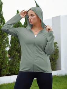 Chaqueta con capucha y cremallera, talla grande, estilo europeo, nueva colección primavera/verano, colores oscuros, ligera y transpirable, puños elásticos.Exterior ideal. - Verde Oliva - Ver 2