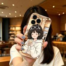 手机壳:适配 iPhone17 16 15 14 13 12 11 proPro Max系列 キュートなカフェ風イラスト メンズレディース高級感 - ブラック - チェックする 2