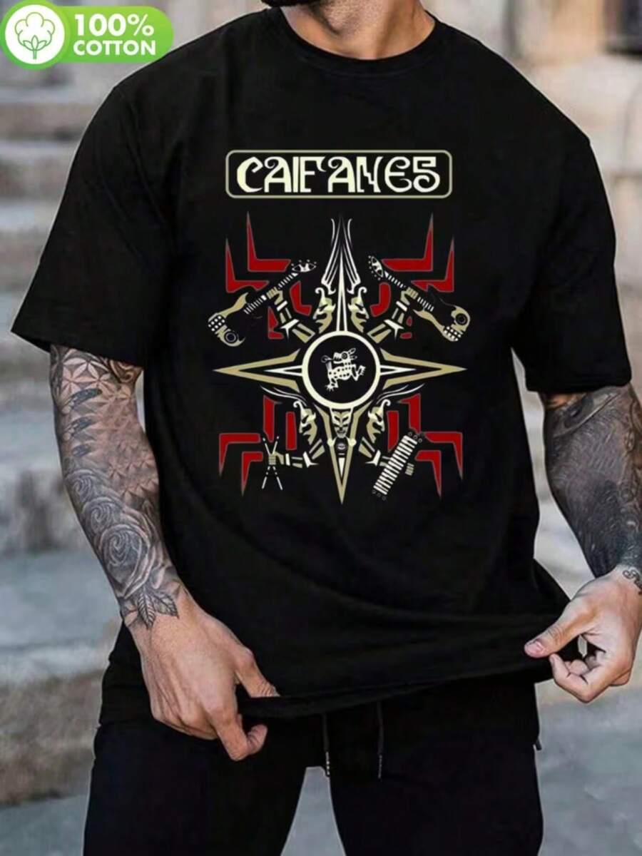 Camiseta de Hombre Caifanes Jaguares Guitarras Rock en Español - Negra con Diseño Gráfico en Negrita, Algodón, Cuello Redondo, Estilo Casual y Deportivo - Negro - Ver 1