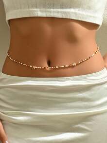 pieza de cadena de cintura estilo bohemio de verano con decoracióde estrella de mar, cinturóde cuentas hecho mano, joyerícorporal la moda adecuada para uso diario, fiestas en la - Oro - Ver 5