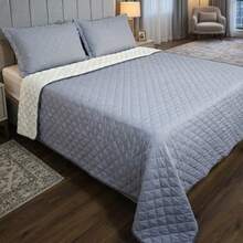 Single/Queen Double-Sided Bedspread Set With Sherpa Alaska 03 Pieces - Premium Soft Touch - CINZA - 查看 1