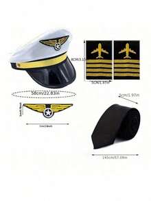 [Duzhou Cos]1-2/5 piezas Sombrero de azafata, corbata, broche, insignia de hombro, gafas para fiesta de Halloween, accesorios de disfraz de azafata/sobrecargo de la serie PE Era, conjunto elegante de piloto de vuelo - Multicolor - View 6