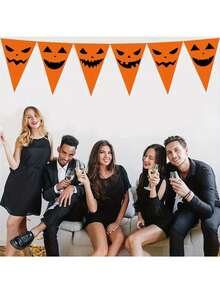 5m Decoración de Fiesta de Halloween Naranja Banderas Triangulares con Cara de Fantasma de Calabaza, Guirnalda de Banderas Triangulares Naranjas con Expresiones, Suministros para Fiesta de Halloween Truco o Cumpleaños Boda Hogar Exterior, Adorno Colgante de Decoración de Fiesta de Halloween - multicolor - Ver 6
