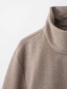 THREADLY Autumn/Winter New Women's European And American Style Fashion Minimalist Versatile Stand Collar Jacket - Khaki - View 7