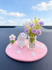 Cute Rabbit Car Dashboard Ornament, Realistic Mini Flower Vase Car Decor, Healing Style Car Interior Decoration For Women, Rabbit Flower Car Dashboard Ornament Set With Anti-Slip Pad, Girly Car Interior Dashboard Decor - Rabbit Anti-slip Mat - View 10