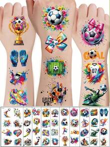 (10 piezas/Set) Pegatinas de tatuajes temporales con tema de la Copa del Mundo, que incluyen texto en inglés, fútbol, poste de , zapatos de fútbol, trofeo, corazón y otros elementos, adecuadas para brazos, cara, cuello, muslos, tobillos y otras partes del Body, regalo perfecto para aficionados al fútbol, animadoras, atletas, resistente al agua y de larga duración, unisex - Multicolor - Ver 2