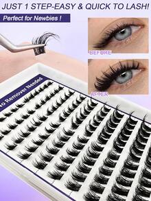 120 Pcs Bulu Mata Gugus Lengkung C Perekat Sendiri Tampilan Mata Rubah Ekstensi Bulu Mata Tempel DIY Bulu Mata Gugus yang Dapat Digunakan Kembali Tanpa Residu Tanpa Sisa Lengket Aplikasi Sendiri di Rumah 8-16mm - Hitam - View 4
