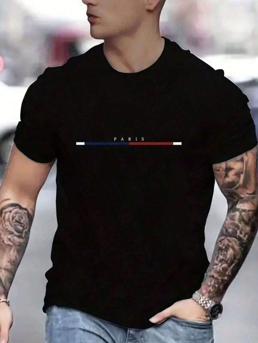 CamisetaBásicaCasualEstampadaparaHombreParis30.1Premium,Elecciónperfectaderegalodecumpleañosofestividadparaamigos,familiares,novio - Negro - Ver 1