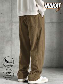 Pantalones casuales de pana para hombre, de nueva temporada primavera-otoño, de unicolor con cordón y bolsillos, transpirables y cómodos para actividades diarias - Marrón - Ver 3