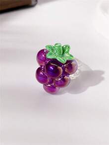 1pc/3pcs Colorful Purple Grape, Mangosteen, Blueberry Artificial Fruit Shaped Women's Ring, Cute Realistic Fruit Ring Creative Fashion Accessory - Purple - View 15