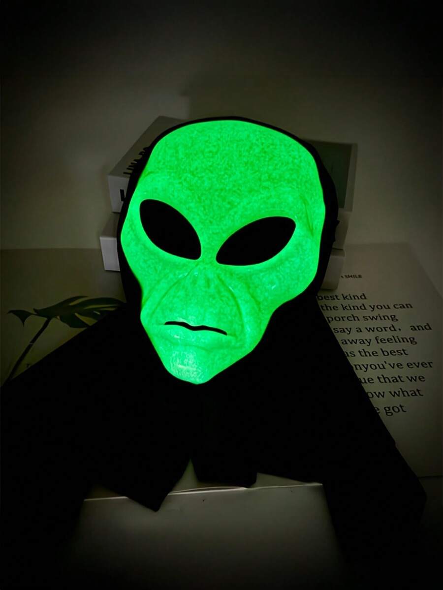 Glow-In-The-Dark Mask Headpiece, Unique Design Mask, Halloween/Carnival Party Costume, Halloween Horror Outfit, Scary Alien Mask Headpiece, Alien Costume Mask, Unique Design, High Visibility, Eye-Catching - View 1