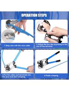 Kit de Herramientas para Prensar Cables de Batería HX-50B 6-50mm² 10-1AWG Ahorro de Mano de Obra Alicates de Corte de Cable con 60 Terminales y Estuche de Almacenamiento - Azul - Ver 5
