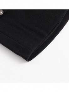 Classic Black Button Embellished A-Line Mini Skirt, Casual & Minimalist Design Spring - Black - View 9
