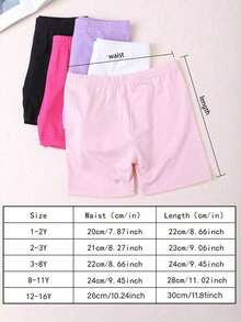 3 piezas de pantalones cortos casuales de unicolor para niñas, leggings minimalistas con ribete de volantes, versátiles para uso diario - Multicolor - Ver 7