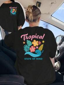 Camiseta de verano estampada de manga corta para mujer, top para mujer, tejido de algodón puro, corte regular blusas para mujer playeras de mujer blusas casuales para dama conjuntos de mujer - Negro - Ver 1