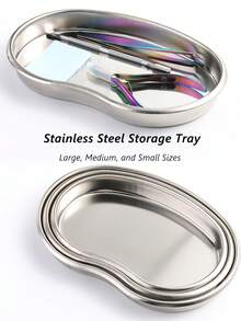 1pc Stainless Steel Storage Tray - Available In 3 Sizes For Storing And Disinfecting Tattoo Tools, Nail Salon Tools And Accessories, And Home Desktop Organizers. - Silver - View 1
