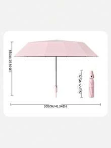 1PC Summer New 3-Fold Automatic Folding Umbrella, Double Ribs, Sun & Rain Umbrella, Extra Large Double Person Black Coating Sunshade Umbrella - As Shown - View 7