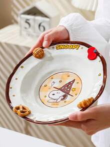 卡通女巫 Snoopy 浮雕陶瓷餐具，3D 蝴蝶餅與蘋果裝飾飯碗、深盤、雙把手托盤、咖啡杯、湯匙，分裝，9 種不同款式可選，居家廚房禮品餐具 - 彩色 - 查看 7