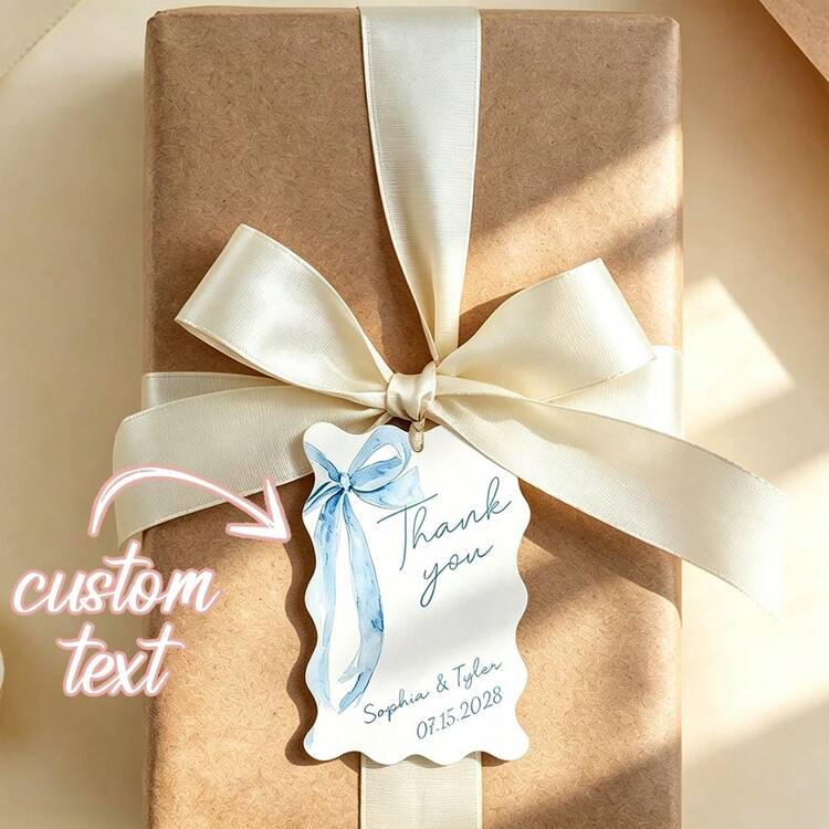 Customizable Text Wedding Thank You Tags, Personalized Printed Name & Date, Suitable For Wedding Candy Bags, Bridal Shower, Baby Shower Decoration Hang Tags, Thank You Tags, Wedding Favor Cards, Customizable Wedding Thank You Tags, Wavy Edge Favor Decoration Cards, Wedding Thank You Gift Tags, Wedding Return Gift Candy Bag Decoration, Wedding Favor Thank You Hang Tags, Personalized Thank You Hang Tags With Printed Name & Date, Bridal Shower Essential, Suitable For All Kinds Of Parties - Wavy Edge Hang Tag - View 2