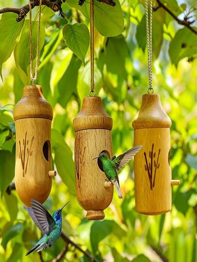 Nhà treo chim ruồi bằng gỗ dẻ gai tự nhiên, tổ chim trang trí sân vườn ngoài trời, phù hợp cho sân, hiên nhà, vườn sau