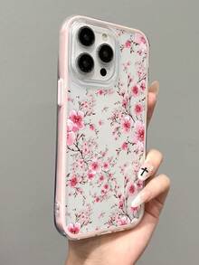 1件彩繪櫻花印花軟手機殼，適用於 iPhone/手機 - 粉色 - 查看 4