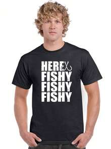 Camiseta Here Fishy Fishy Fishy V1 de StickerDad ®   - Camiseta 100% Algodón - Alta Calidad - Hecho en EE.UU. Unisexo - Negro - Ver 1