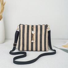2026 New Fashion Japanese Style Cat Head Pearl Pendant Shoulder Bag, Fresh Sweet Rainbow Woven Crossbody Bag - Multicolor - View 16