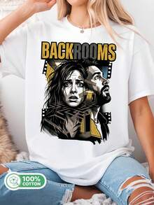Backrooms Comic Character Print Cotton T-Shirt, Liminal Horror Creepypasta Casual Graphic Tee, Fan Gift. - Weiss - Übersicht 1