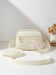 2pcs Floral Pattern Multi-Layer Crossbody Bag & Shoulder Bag Women's Handbag Pendant Small Bag - Beige - View 2