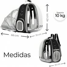 Mochila Transportadora de Mascotas, Perros y Gatos, Back Pack Portátil para Mascota Pequeña (Máximo 10Kg) Medidas: Ancho 26cm Largo 33cm Altura 42cm (Negro) - Negro - Ver 2