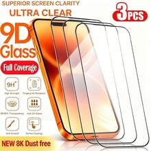 3入組 9D 全螢幕鋼化玻璃螢幕保護貼，相容 iPhone 17 Pro Max，高畫質透明、防刮、無氣泡安裝、相容保護殼、高品質玻璃防護、表面光滑、防眩光，頂級配件 - 無色 - 查看 9