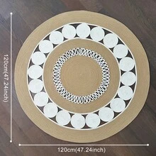 Boho Handwoven Linen Fiber Round Area Rug For Living Room - Beige Rug, Non-Slip Rug, Garden Rugs, Bathroom Rugs, Kitchen Mats, Washable & Pets Friendly, Suitable For Bedroom, Terrace, Indoor & Outdoor, Autumn Home Decor - Champagne - View 17