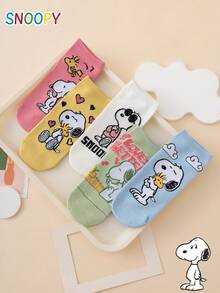 5 Pairs SNOOPY Series Authentic Charlie Brown Puppy Heart Sky Cloud Pattern Funny Cartoon Women's Short Socks - Multicolor - View 7