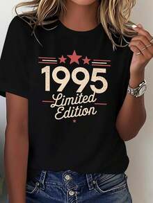 Soft1 Piece Women's Limited Edition Vintage T-Shirt From 1995 - 1995 Vintage Poster Print, Slim Fit Casual Style, Nostalgic Collectible Item, Basic Crew Ne - 黑色 - 查看 1