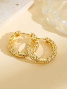 CHICAT Women's Luxury Geometric Heart-Shaped Hoop Earrings, Hollow Design With Double-Row Pave Cubic Zirconia, Exquisite Fashion Jewelry Gift - Gold - View 5