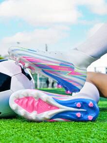 Sepatu Sepak Bola Pria Model Tinggi dengan Stud Panjang, Sepatu Olahraga untuk Latihan dan Pertandingan di Lapangan Rumput Luar Ruangan - Putih - View 2